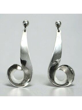 Vintage Sterling Silver Swirl Dangle Earrings Modernist Stud 15.7g Mexico 925